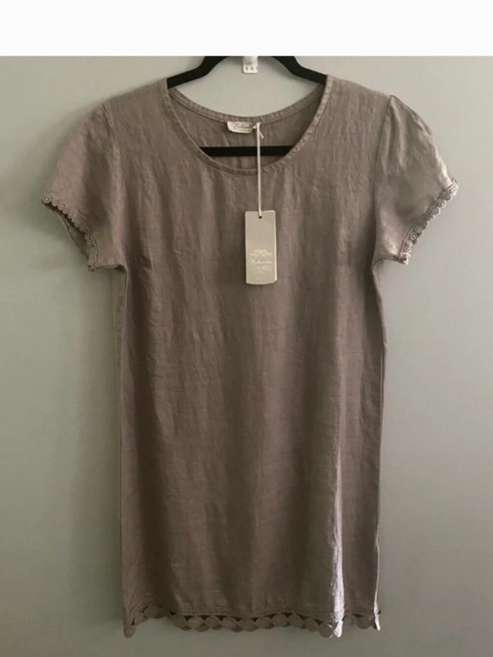 Bellambra Taupe-Tan Short Sleeve 100% Linen Dress. Size Medium. NWT